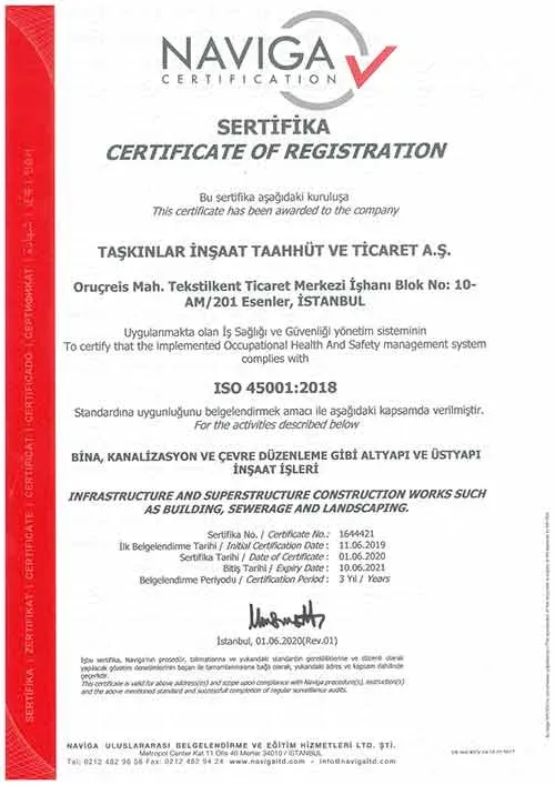 ISO 45001:2018 belgesi